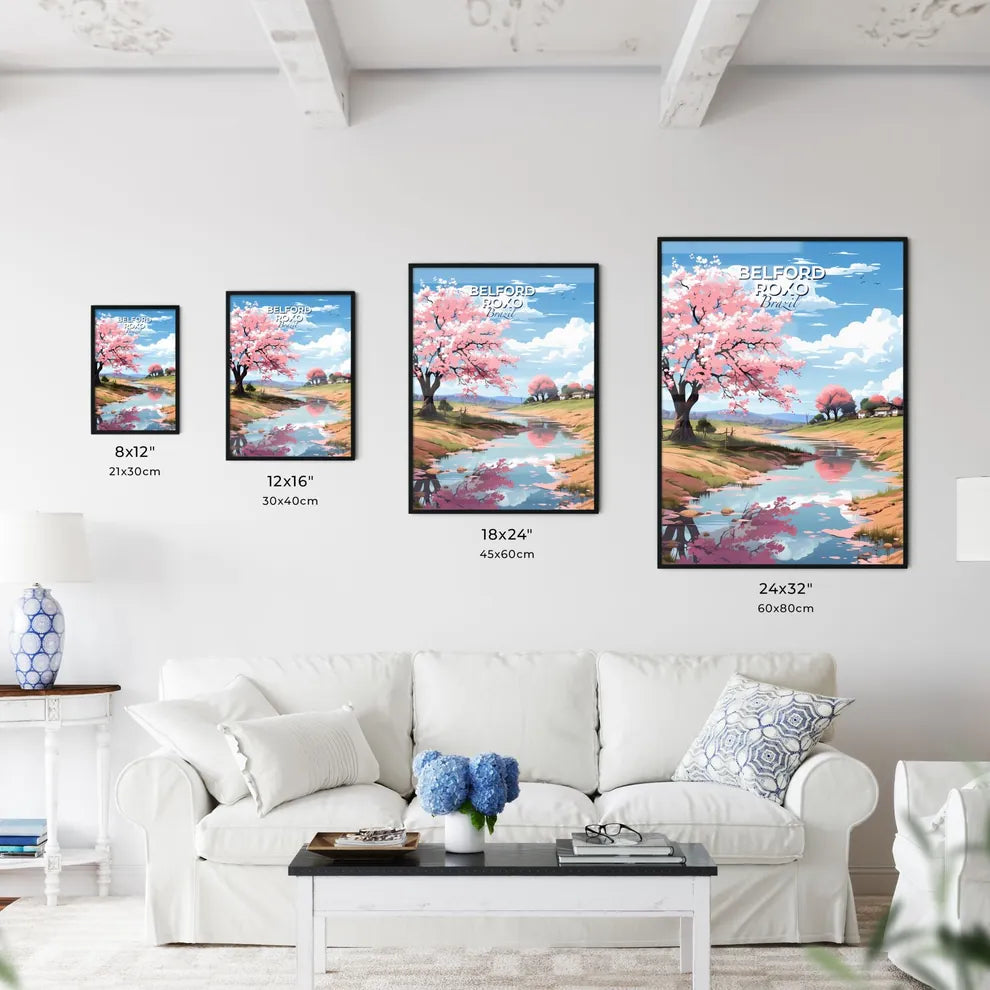 Belford Roxo Brazil City Skyline Painting River Field Tree Houses Vibrant Art Default Title