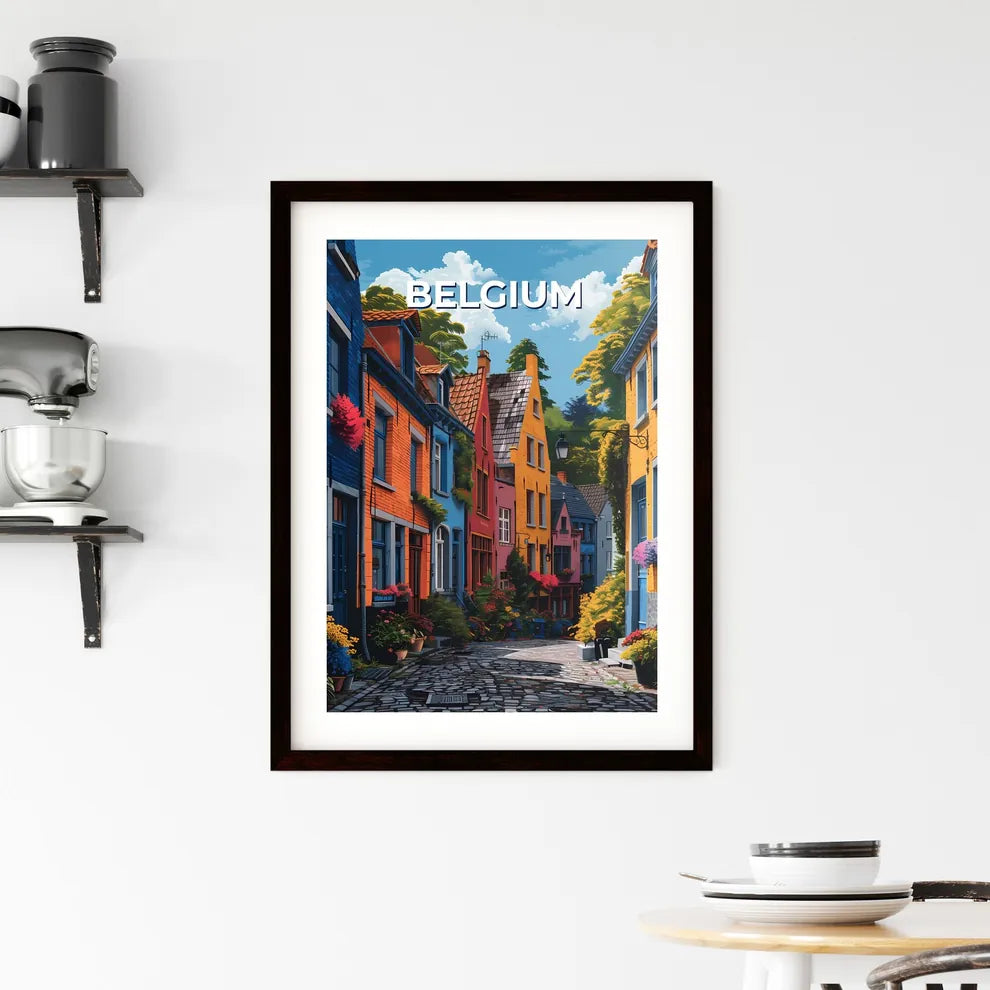 Vibrant Art Painting: Colorful Buildings and Trees in Belgium, Europe Custom Print
