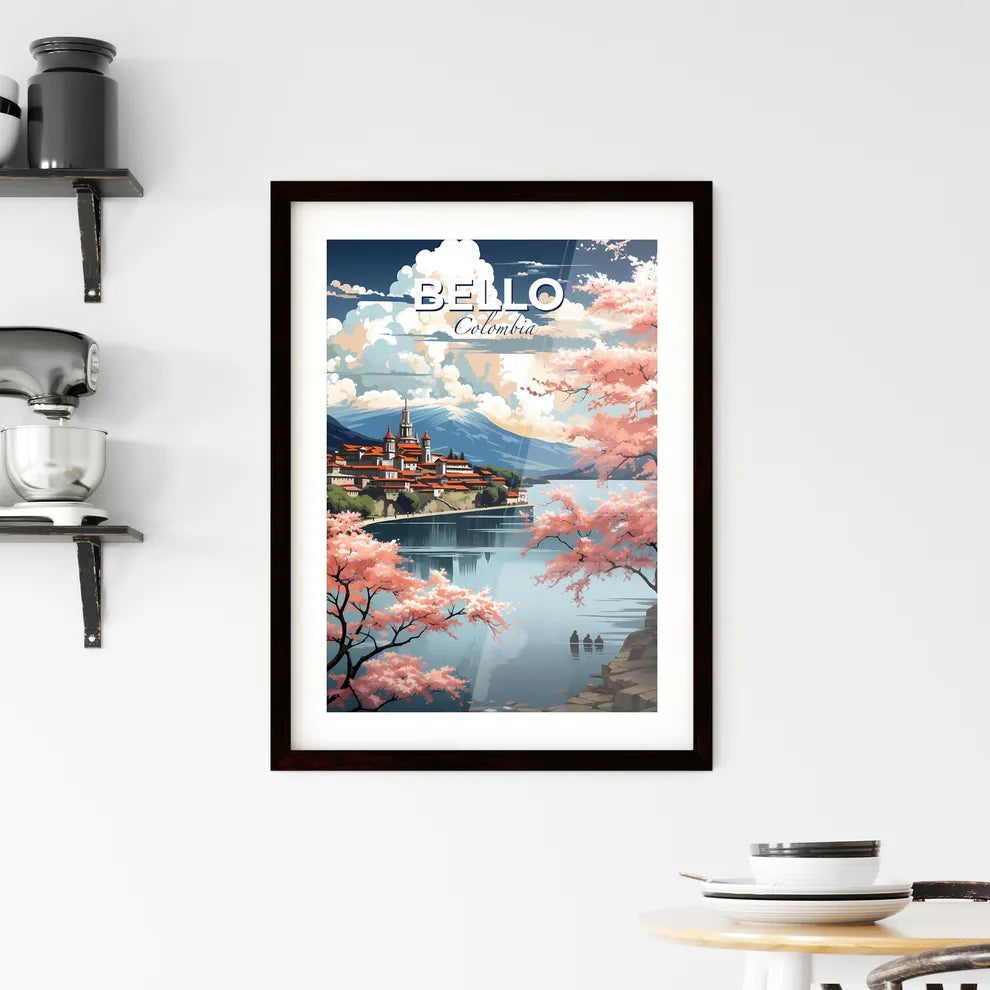 Vibrant Artistic Painting of Bello, Colombia Skyline with Hills, Lake, and Mountains Default Title