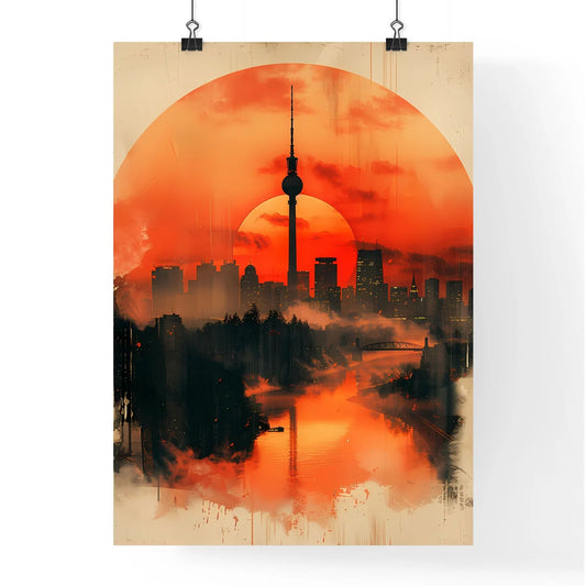 Modern Minimalist Skyline Album Artwork Digital Collage Red Sunset Wide Horizon Vibrant Painting Artistic Poster