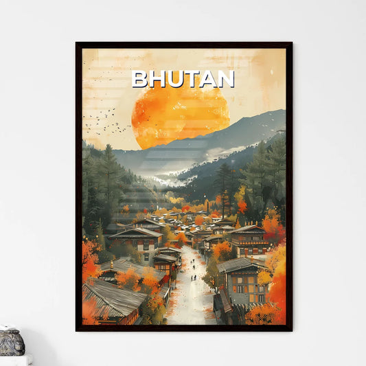 Bhutanese Town Art Painting, South Asia, Traditional, Culture, Architecture, Travel, Landscape Framed Art