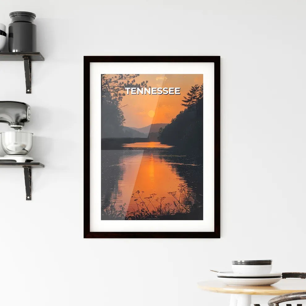 Tennessee Sunset Lake Art | Digital Oil Pain Framed Print