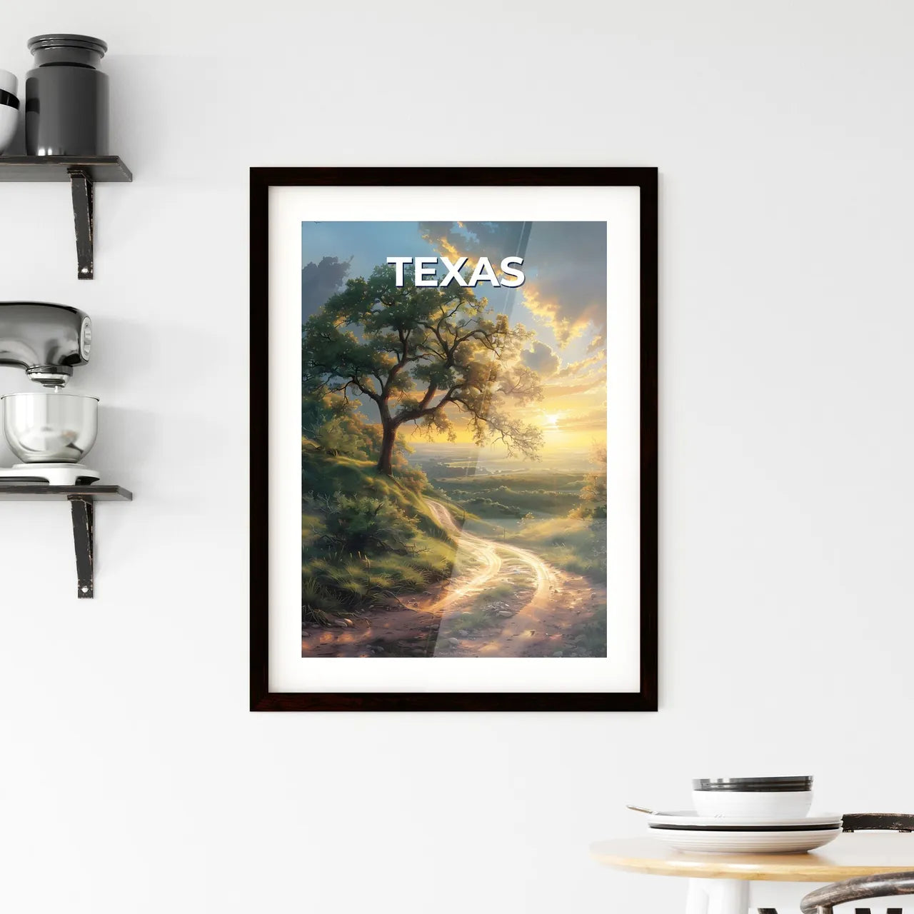 Texas Lone Tree Landscape Painting Dirt Road Framed Print