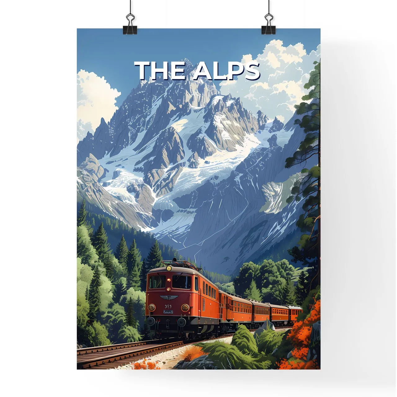 Alps Painting Train Mountains Landscape Euro Poster