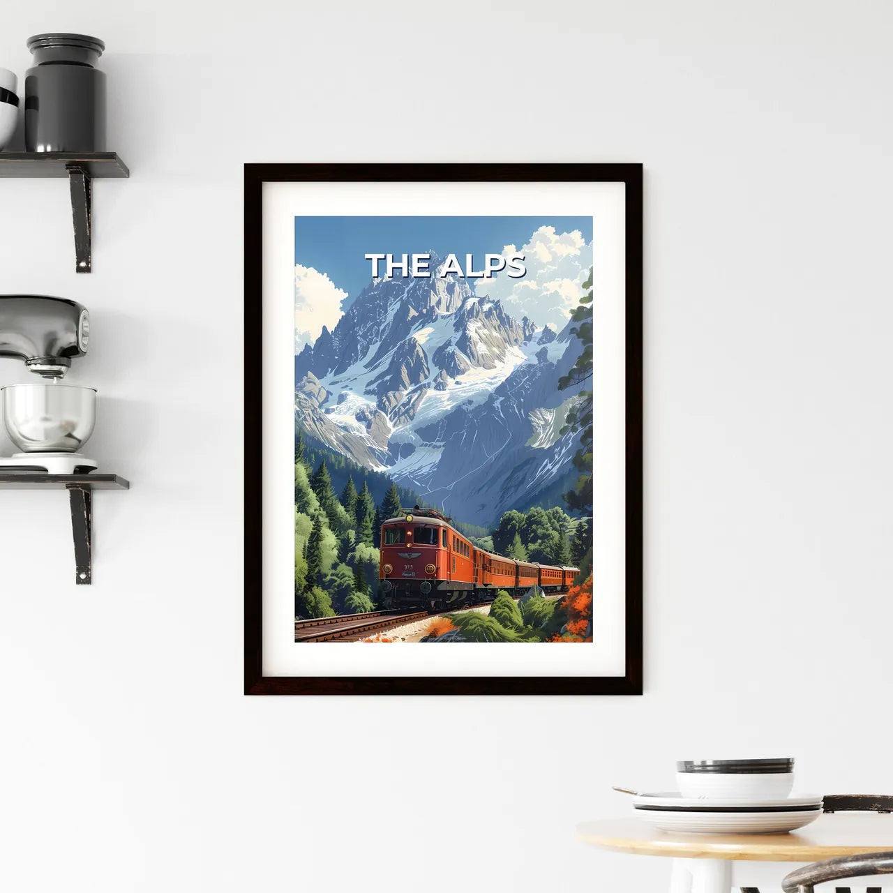 Alps Painting Train Mountains Landscape Euro Framed Print