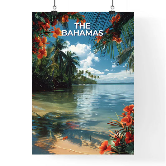 Tropical Beach with Palm Trees and Orange Fl Poster