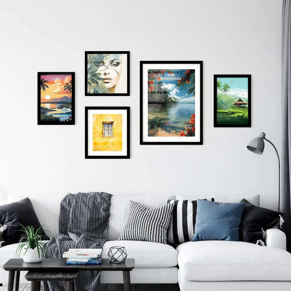 Tropical Beach with Palm Trees and Orange Fl Wall Art
