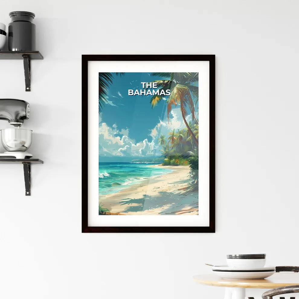 Colorful ocean beach scene painting with pal Framed Print