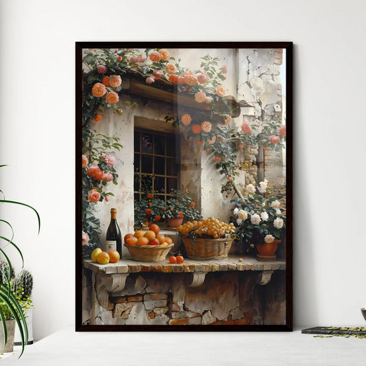 Classical Painting of Fruit and Flowers on S - Framed Art Print