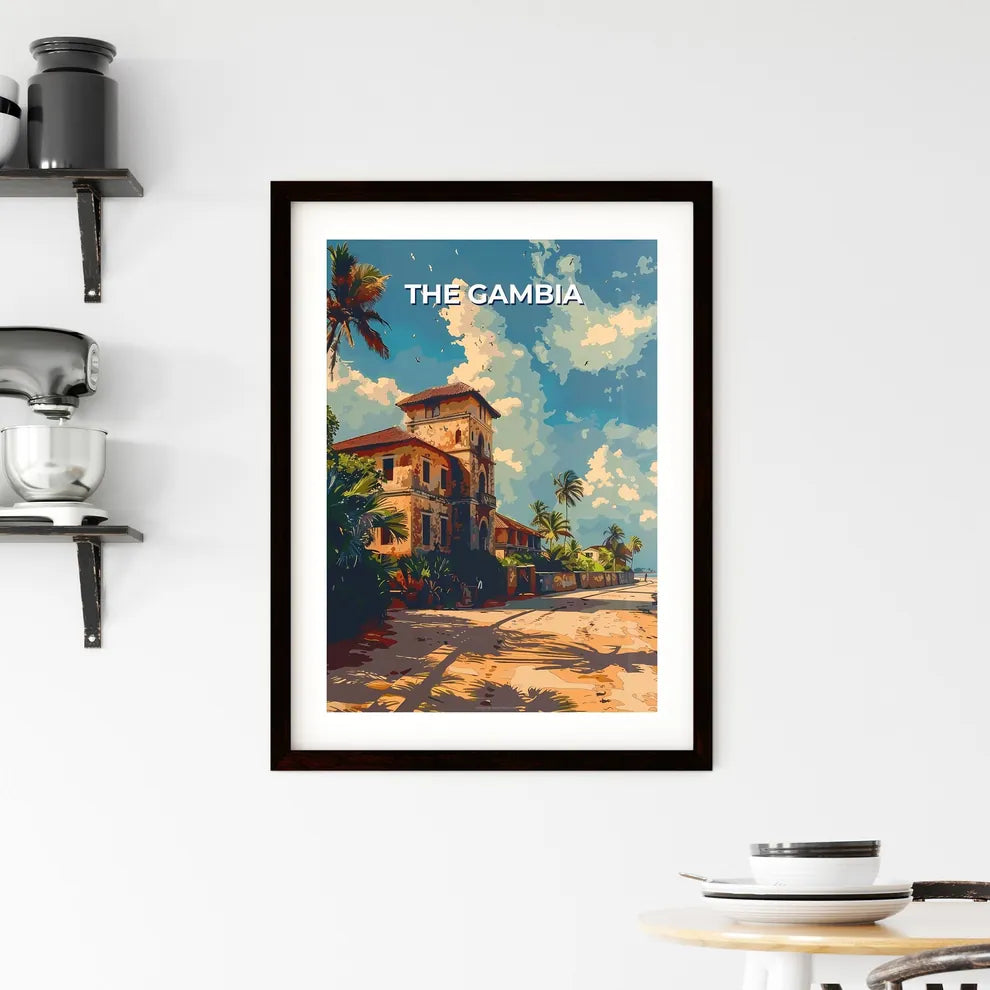 Vibrant Gambian Art: Colorful Building on Beach, Africa Custom Print