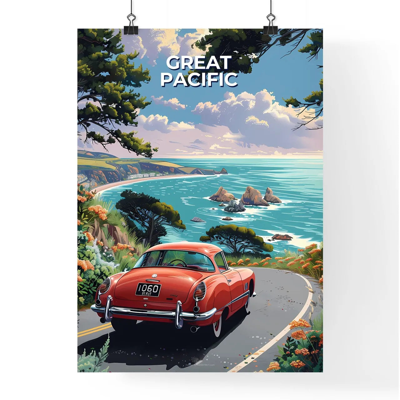 Vibrant Painting of the Great Pacific Ocean  Poster
