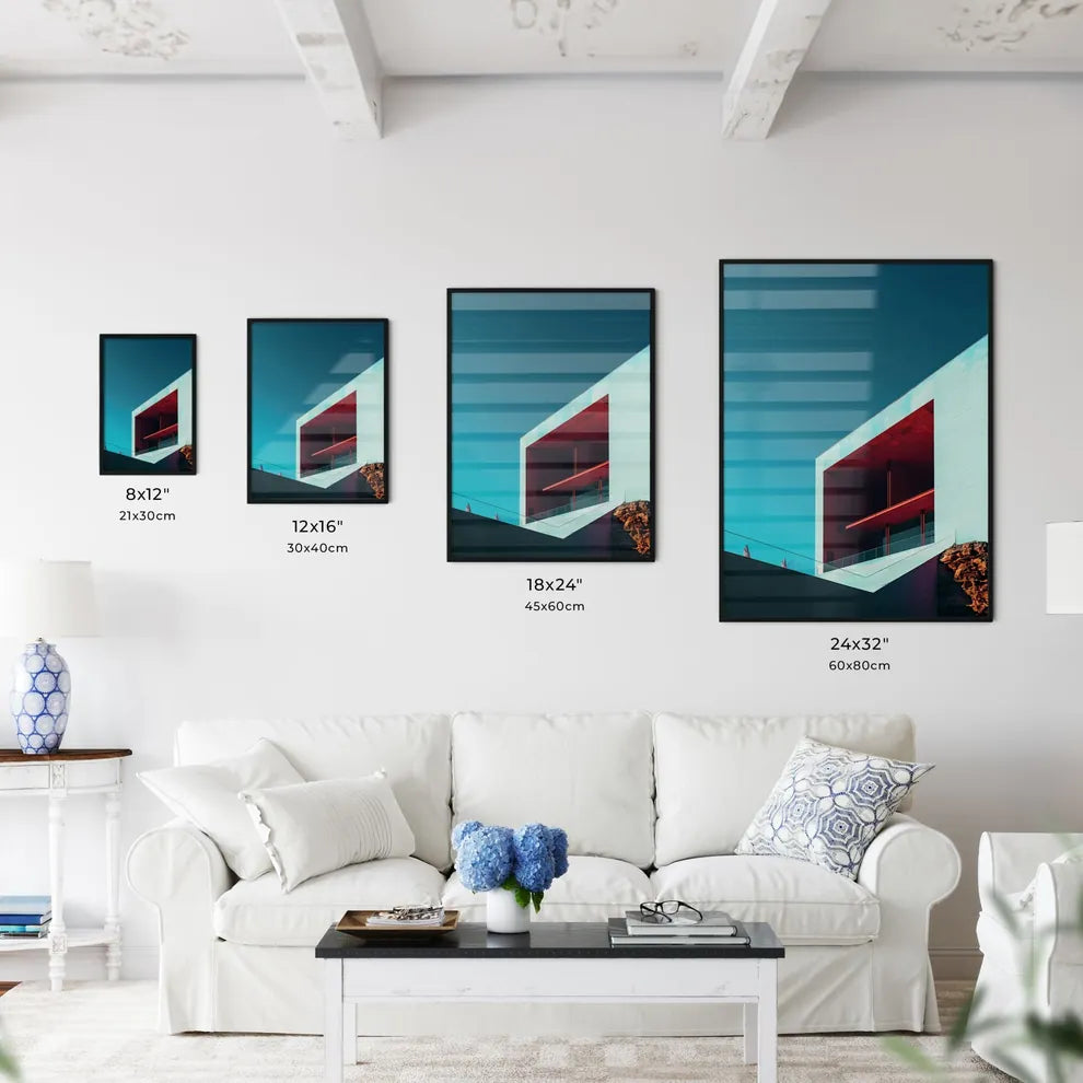 Vibrant Architecture Art Photo: Red Square Window, Minimalist Rooftop, Pantone Colors Size Chart