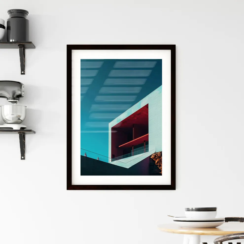 Vibrant Architecture Art Photo: Red Square Window, Minimalist Rooftop, Pantone Colors Custom Print