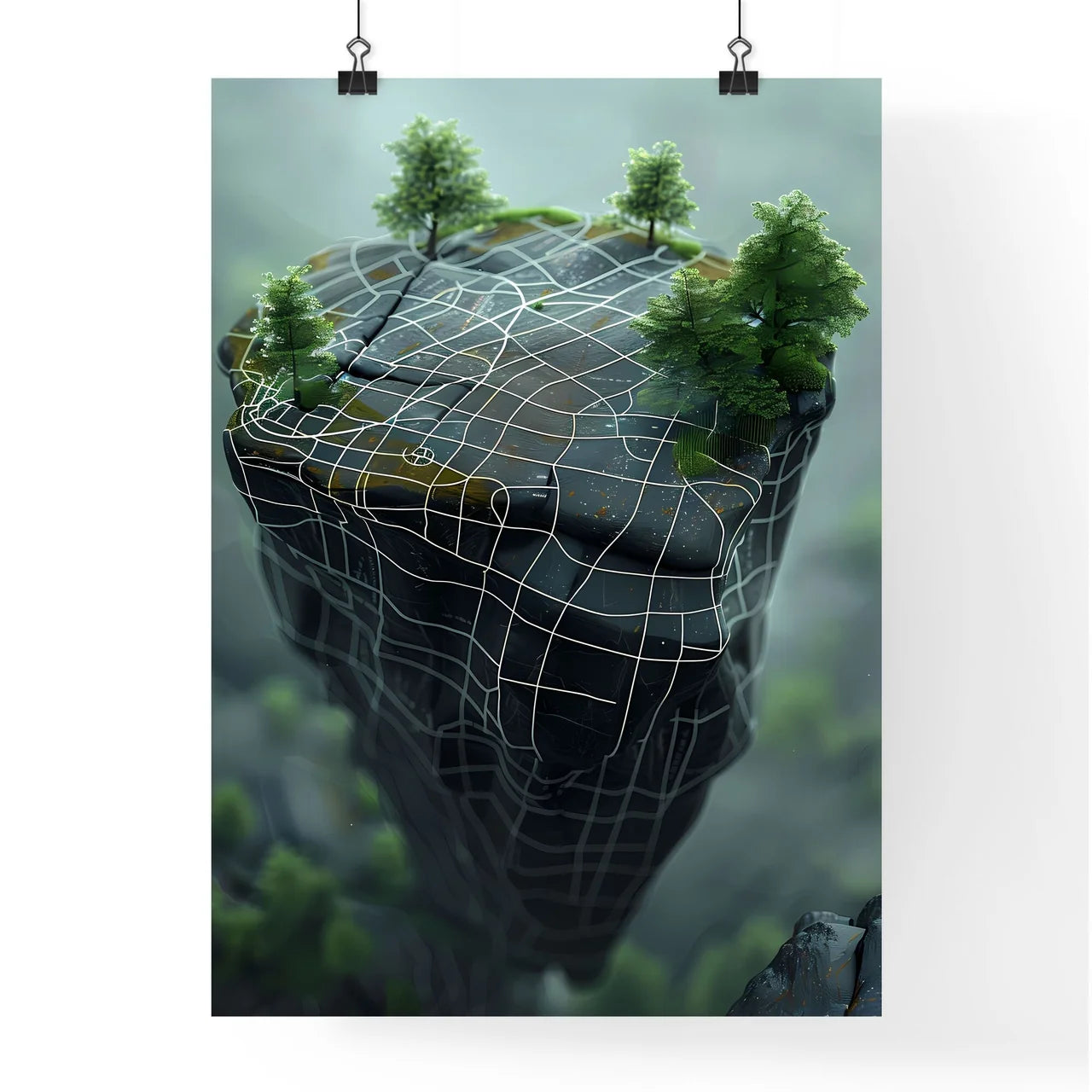 Abstract Black Rock Trees Gri Poster