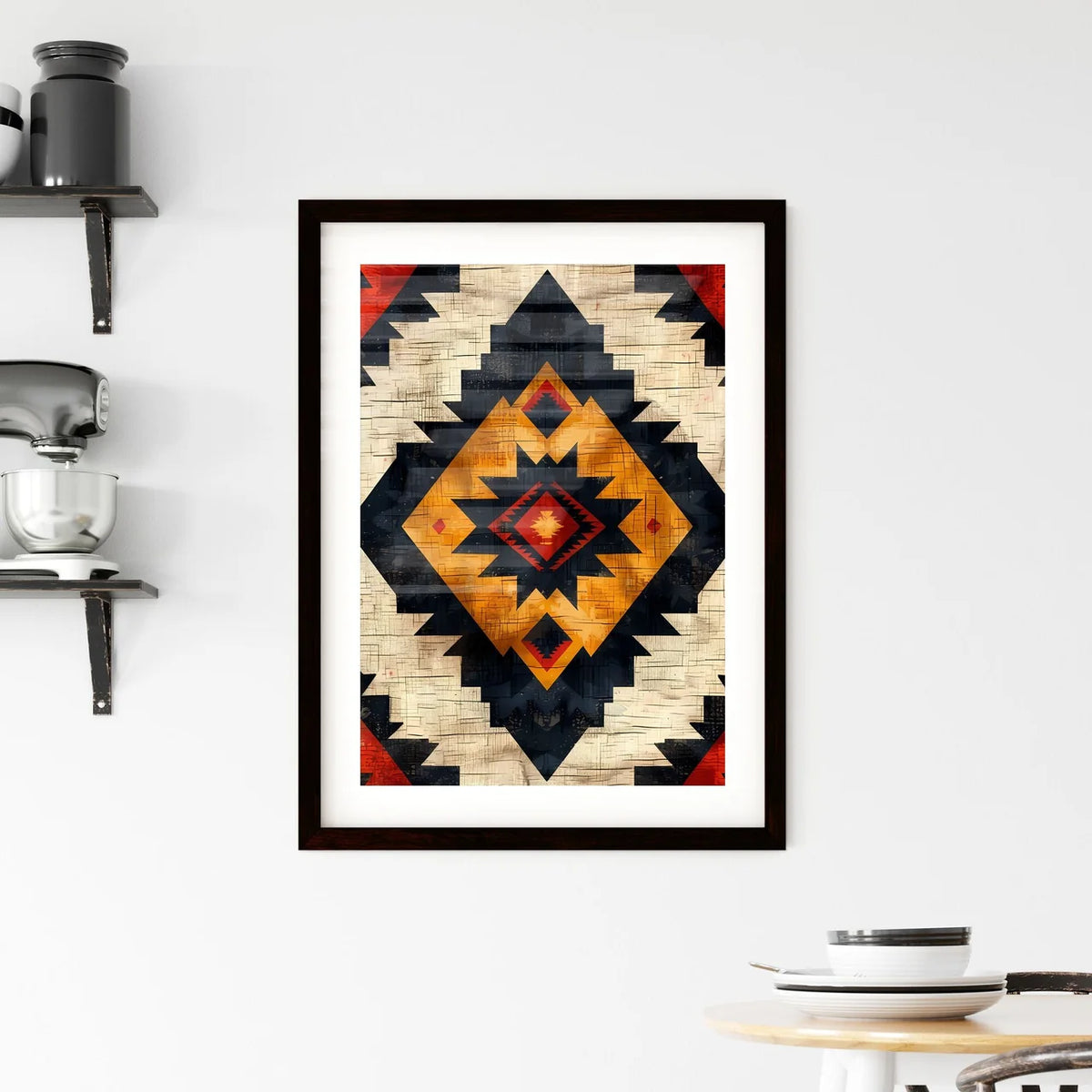 Triangular Aztec Fabric Ikat Seamless Patter Framed Print