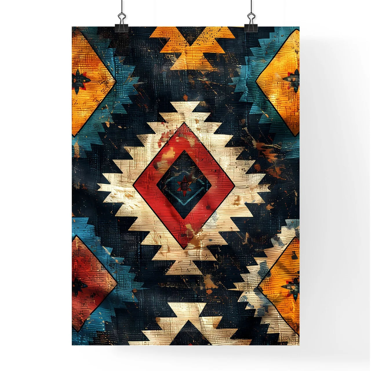 Colorful Triangular Aztec Fabric Ikat Seamle Poster