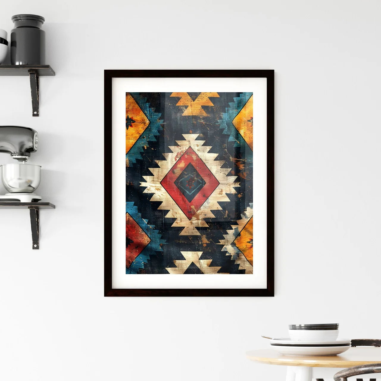 Colorful Triangular Aztec Fabric Ikat Seamle Framed Print