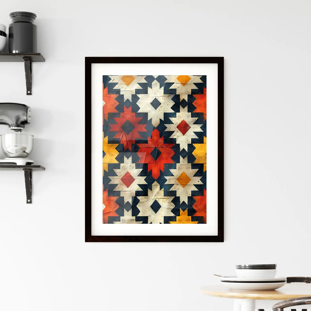 Colorful Triangular Shape Fabric Art Framed Print