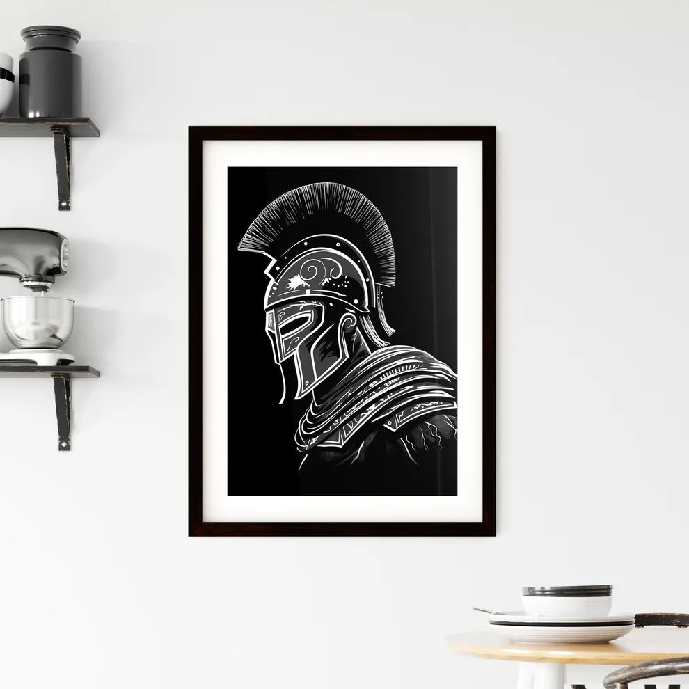 Black and White Trojan Mascot Logo Framed Print