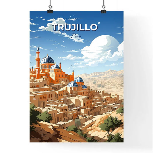 Vibrant Painting of Trujillo Peru City Skyline with Buildings and Towers Default Title