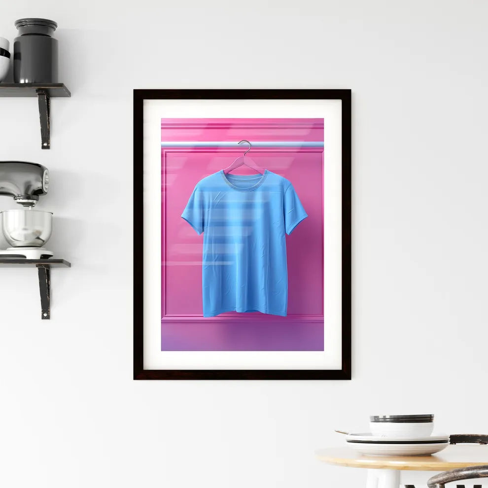 Artistic Blue T-Shirt Mockup with Vibrant Pa Framed Print