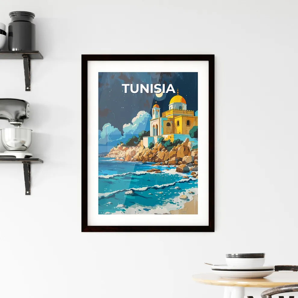 Vibrant Abstract Art: Rocky Beach Building, Tunisia, Africa Custom Print