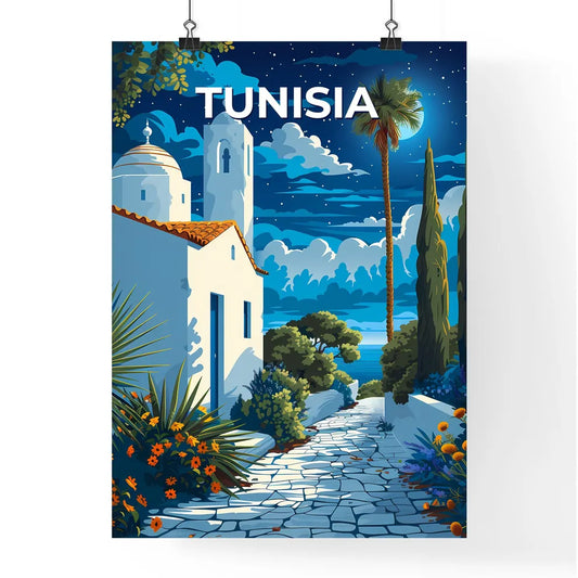 Vibrant African Art: Stone Path to Ornate Building in Tunisia Poster
