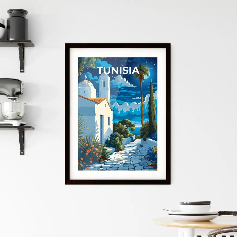 Vibrant African Art: Stone Path to Ornate Building in Tunisia Custom Print