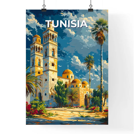 Vibrant African Architecture: Towered Building and Trees in Tunisia Poster