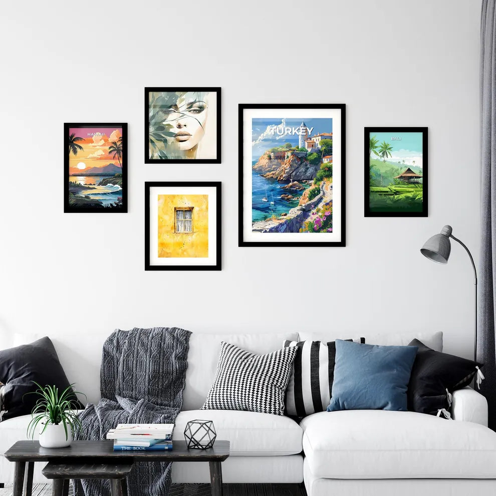 Vibrant Painting of a Coastal House Perched on a Cliff by the Water, Turkey, Europe Interior Design
