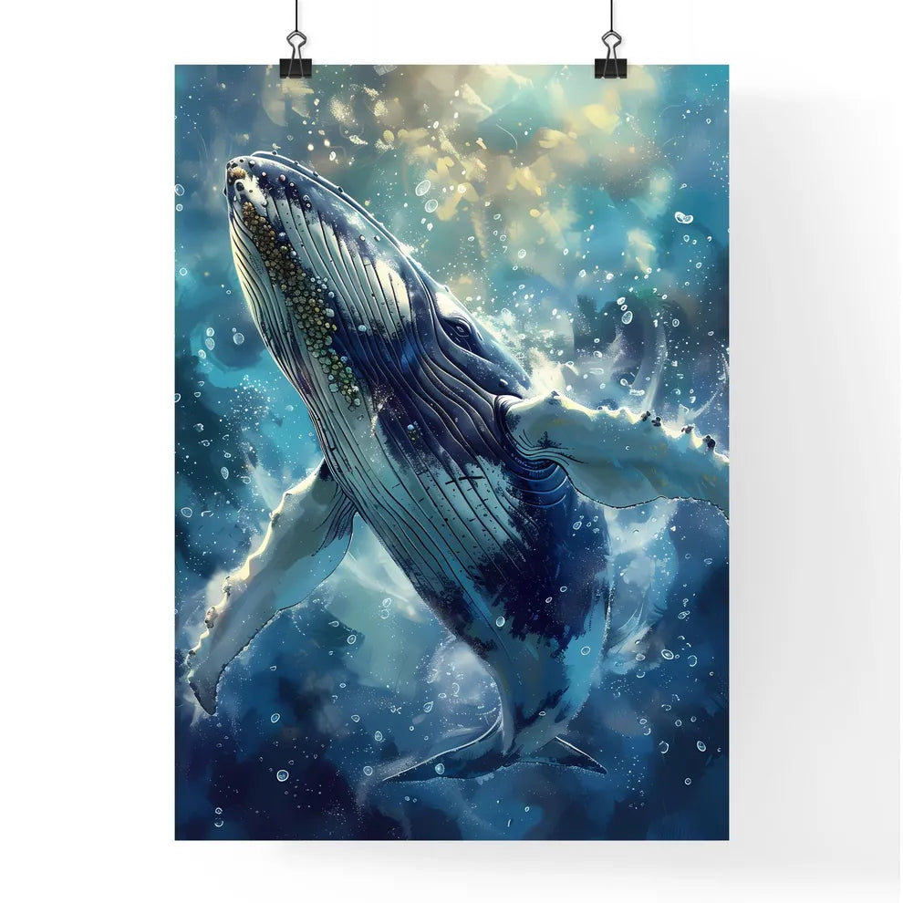 Unbelievable stunning underwater art illustration of swimming humpback whale Poster