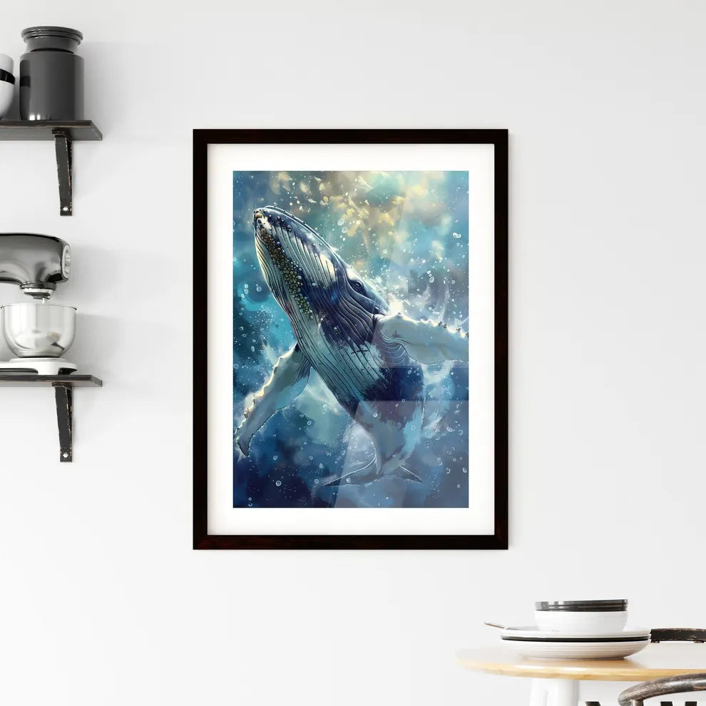 Unbelievable stunning underwater art illustration of swimming humpback whale Framed Print