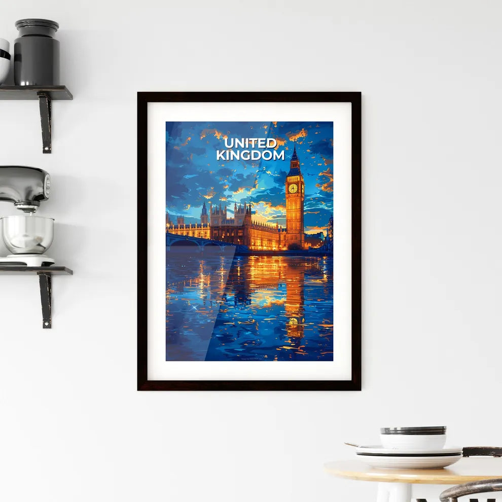 Vibrant Art Depicting Clock Tower in Bustling European City Custom Print