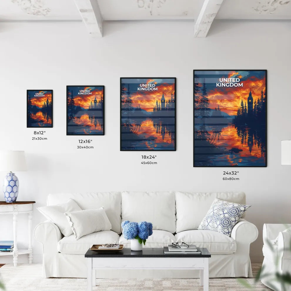 Colorful Sunset Over Serene Lake with Clock  - Kitchen Hangings