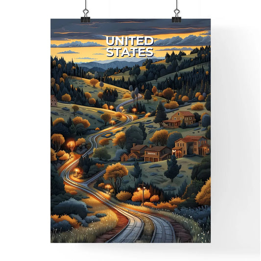 Colorful American Village Scenery Painting - Poster