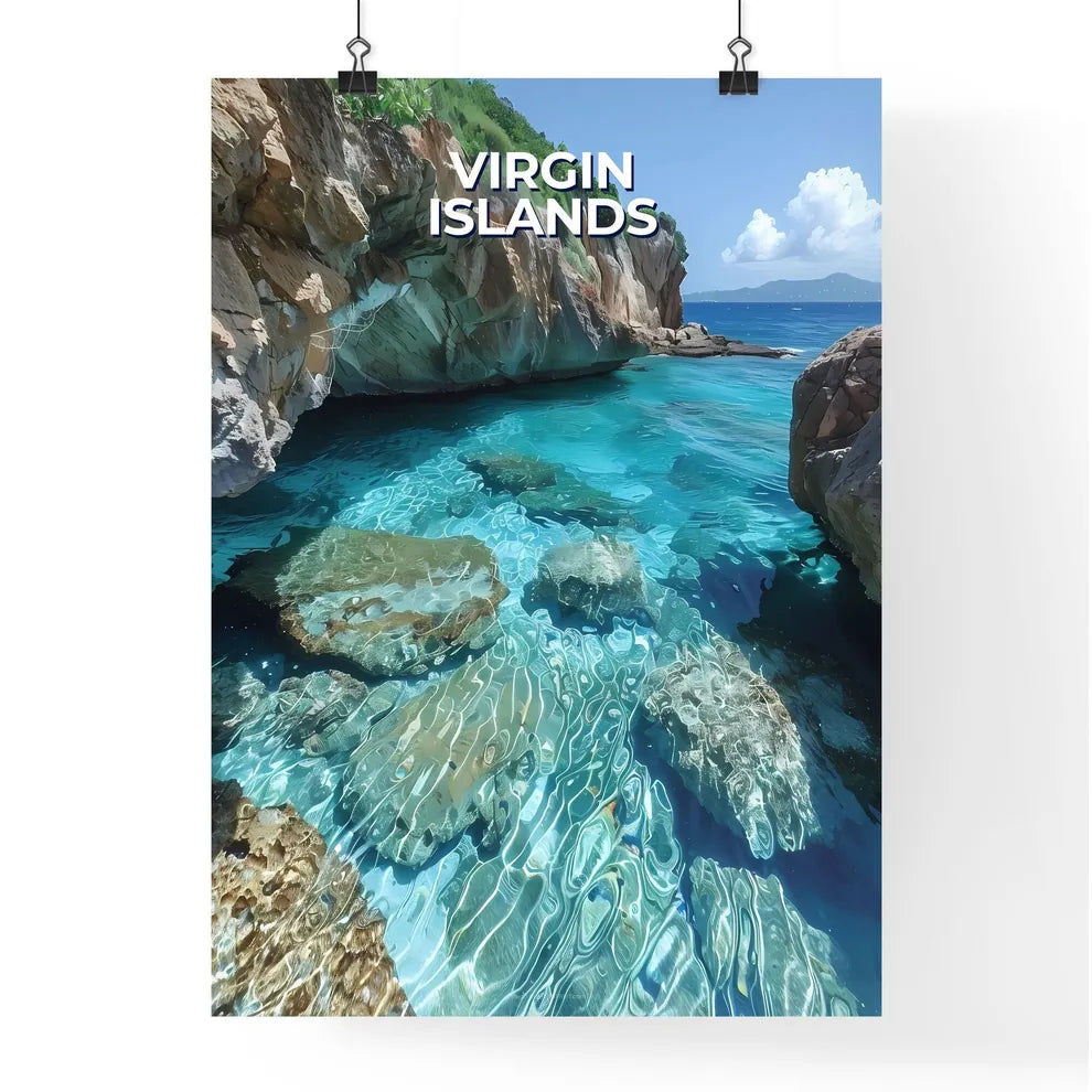 Vibrant Rocky Cliffs and Azure Waters Artwor Poster