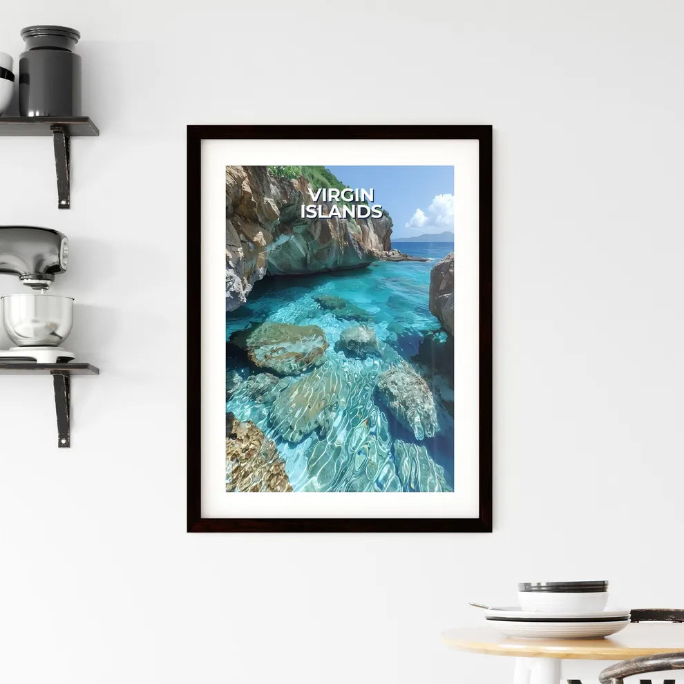 Vibrant Rocky Cliffs and Azure Waters Artwor Framed Print