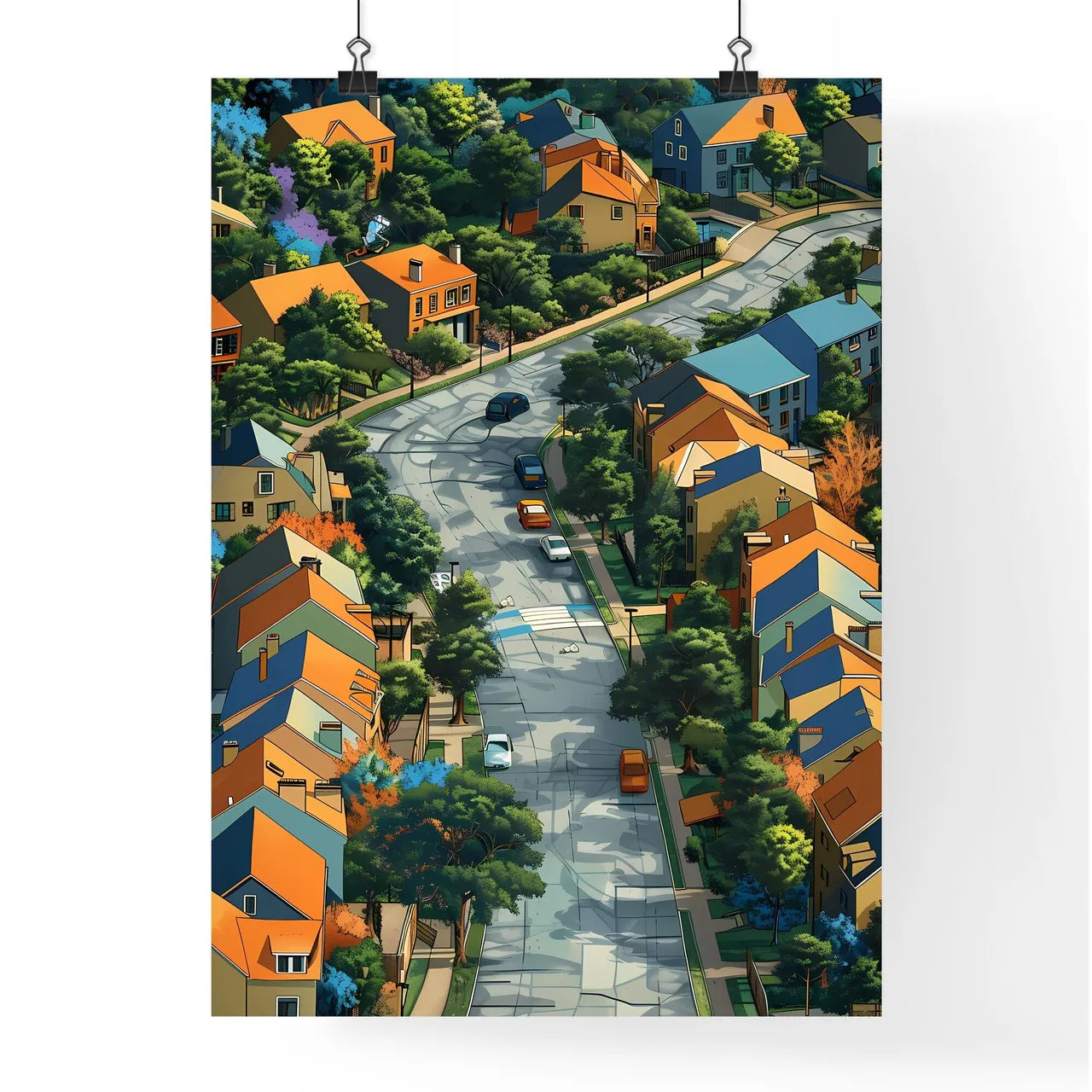 Aerial View Painting of Colorful Neighborhoo Poster