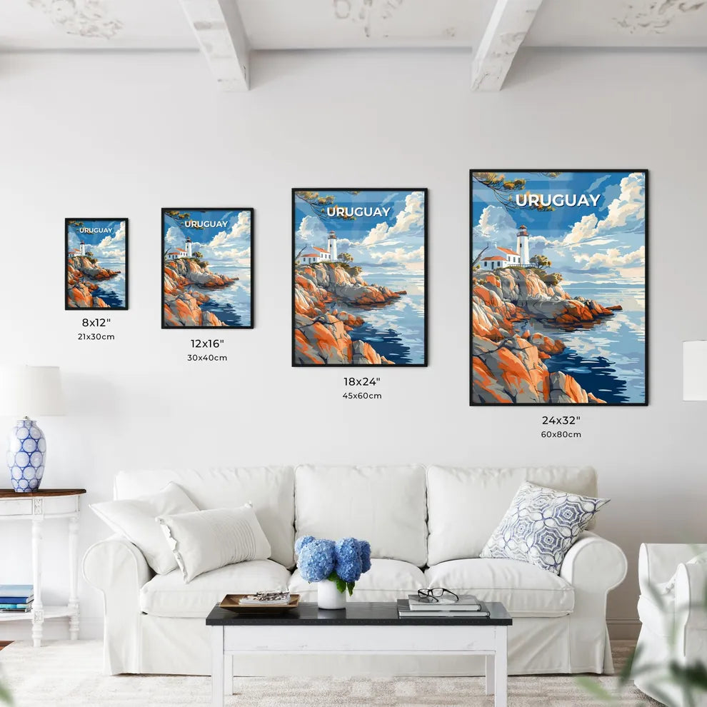 Vibrant Artistic Uruguay South American Lighthouse Rocky Cliff Painting Size Chart