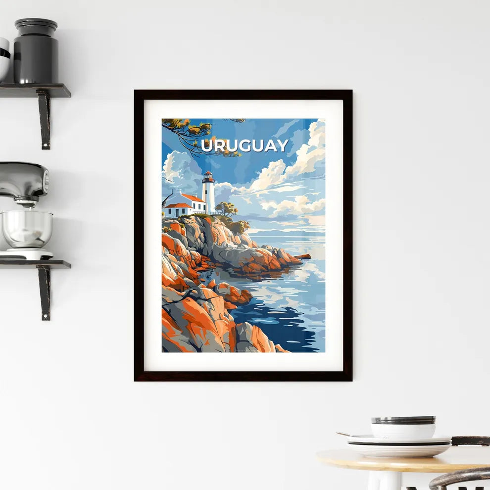 Vibrant Artistic Uruguay South American Lighthouse Rocky Cliff Painting Custom Print