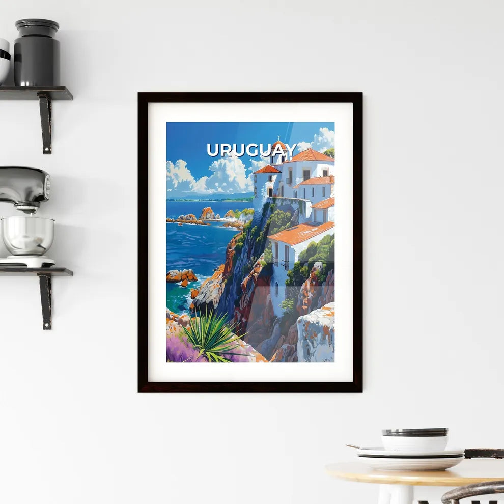 Vibrant Uruguay Painting: White Clifftop Building by South American Ocean Custom Print