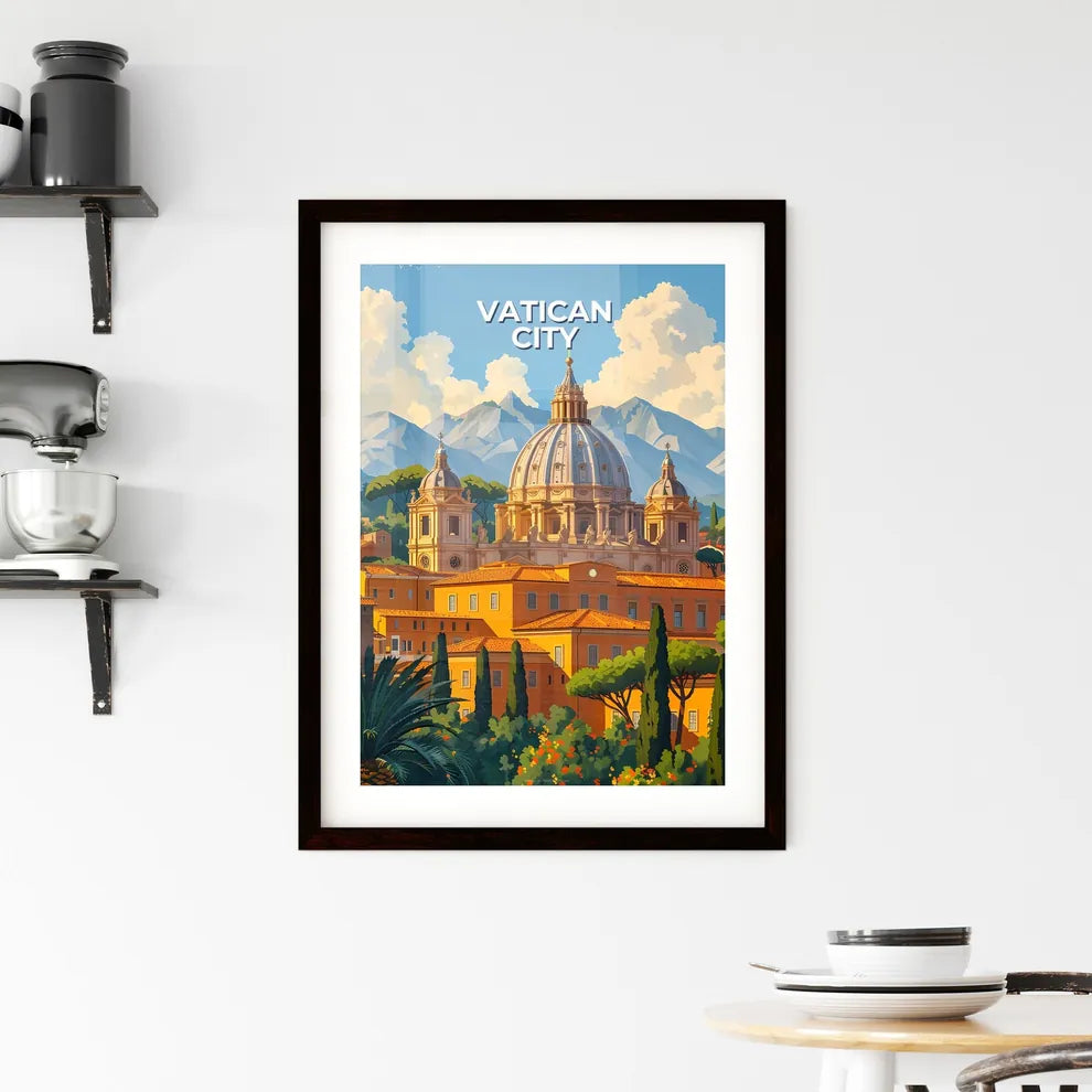 Vibrant Vatican City Painting with Dome, Trees, Mountains Custom Print