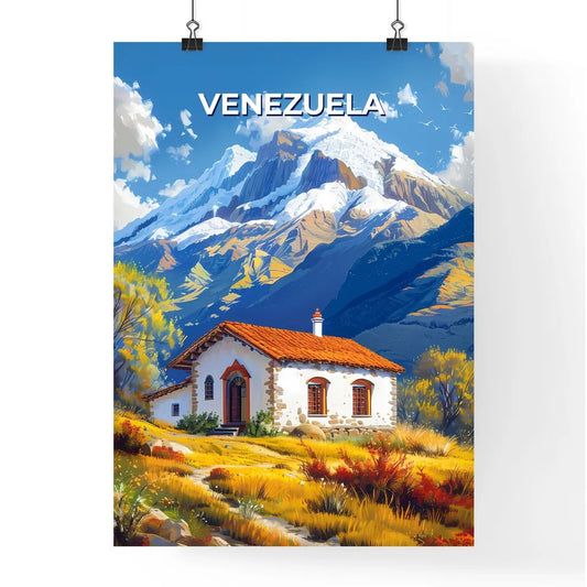 Tranquil Hillside Retreat: Arthouse Painting of a Home Amidst Venezuelan Mountains Poster