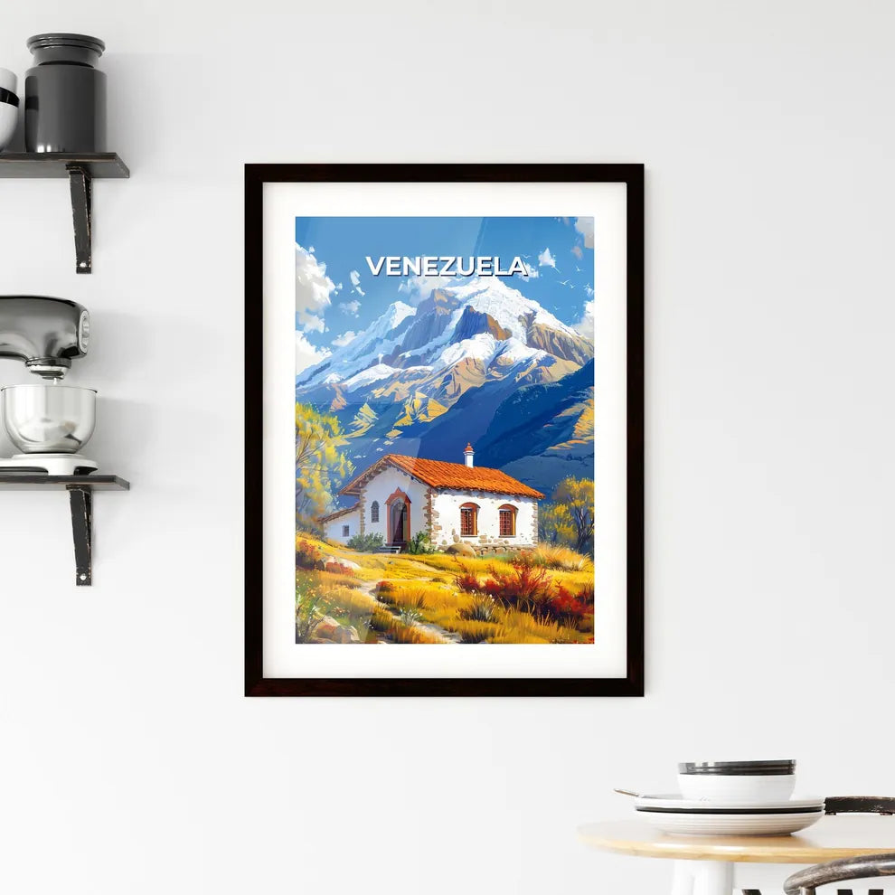 Tranquil Hillside Retreat: Arthouse Painting of a Home Amidst Venezuelan Mountains Custom Print
