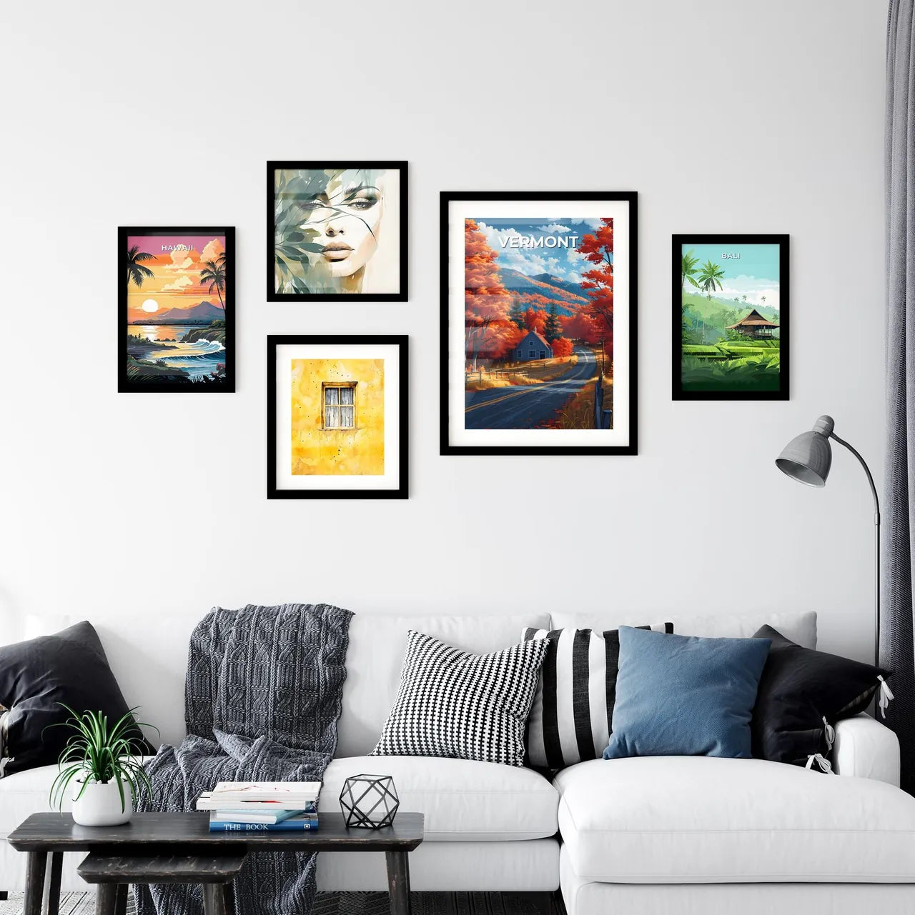 Vibrant Painting of Vermont House on Road with Orange Trees Interior Design