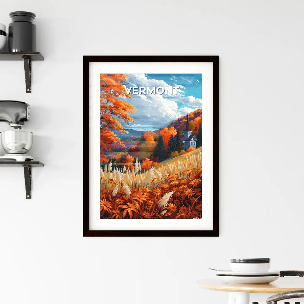 Vibrant Landscape Painting Depicting a Quain Framed Print