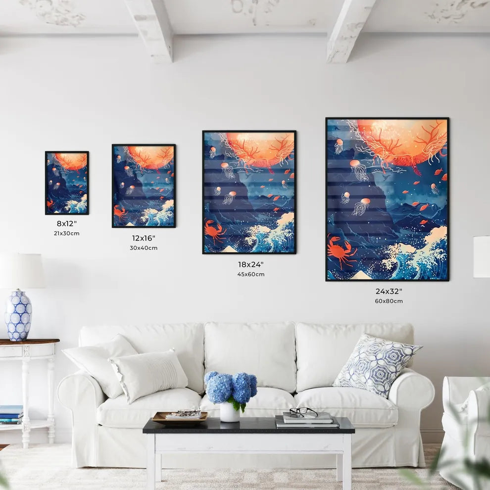 Vibrant Blue Seascape Paintin Size Chart