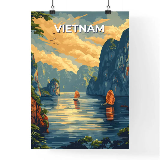 Vietnamese Seascape Painting Depicting Boats Poster