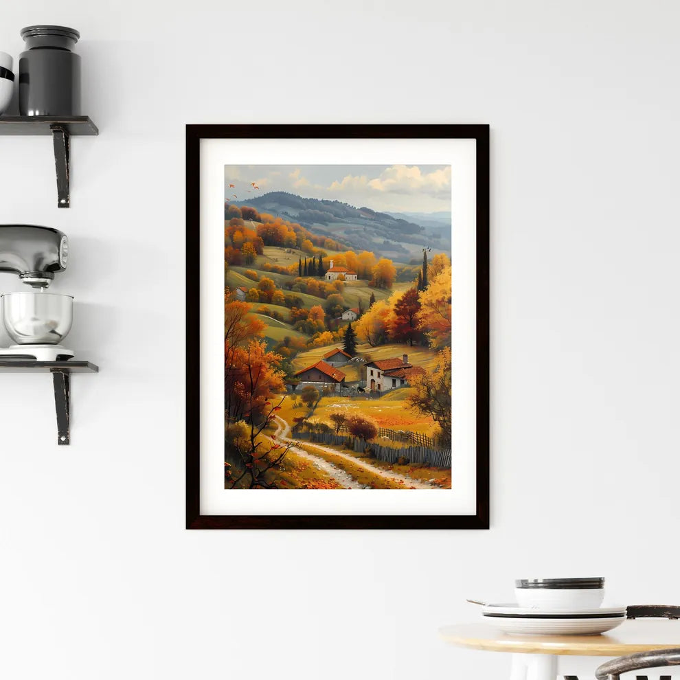 Vibrant Village Landscape Isometric Painting Serbia Art Valley Houses Trees Custom Print