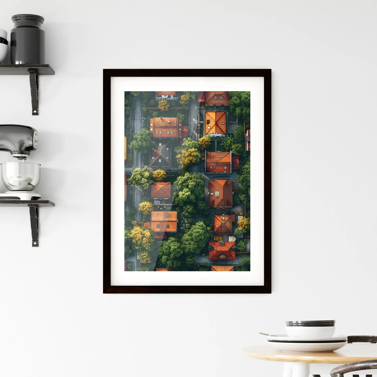 Vibrant Isometric Village Landscape: Aerial Art of Serene Neighborhood with Houses and Trees Custom Print